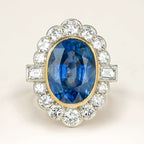 Luxury Jewelry Two Tone Halo Oval Cut Blue & White Sapphire Engagement Rings