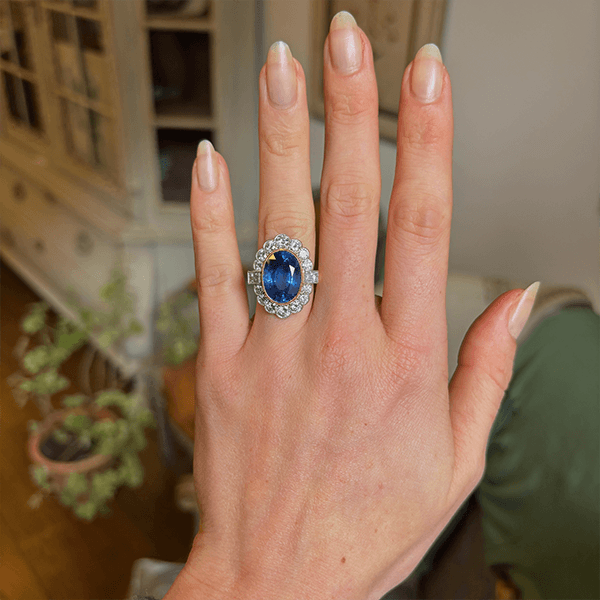 Luxury Jewelry Two Tone Halo Oval Cut Blue & White Sapphire Engagement Rings