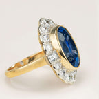 Luxury Jewelry Two Tone Halo Oval Cut Blue & White Sapphire Engagement Rings