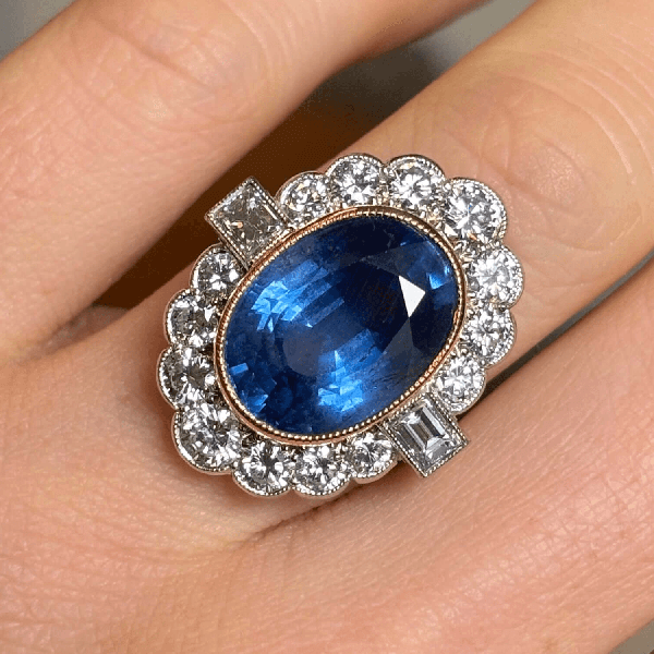 Luxury Jewelry Two Tone Halo Oval Cut Blue & White Sapphire Engagement Rings