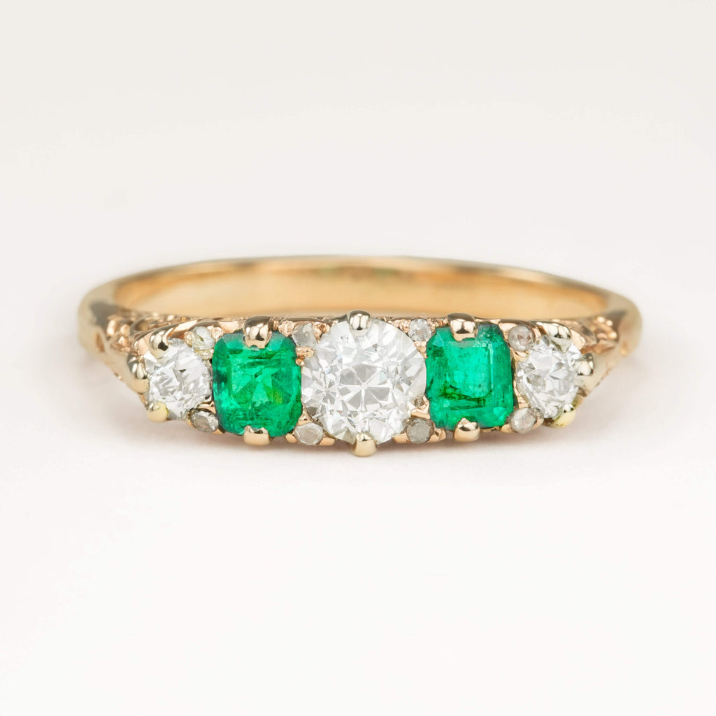 Luxury Jewelry Golden Round & Emerald Cut Emerald & White Sapphire Half Eternity Wedding Band For Women