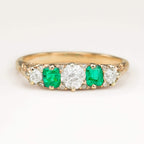 Luxury Jewelry Golden Round & Emerald Cut Emerald & White Sapphire Half Eternity Wedding Band For Women