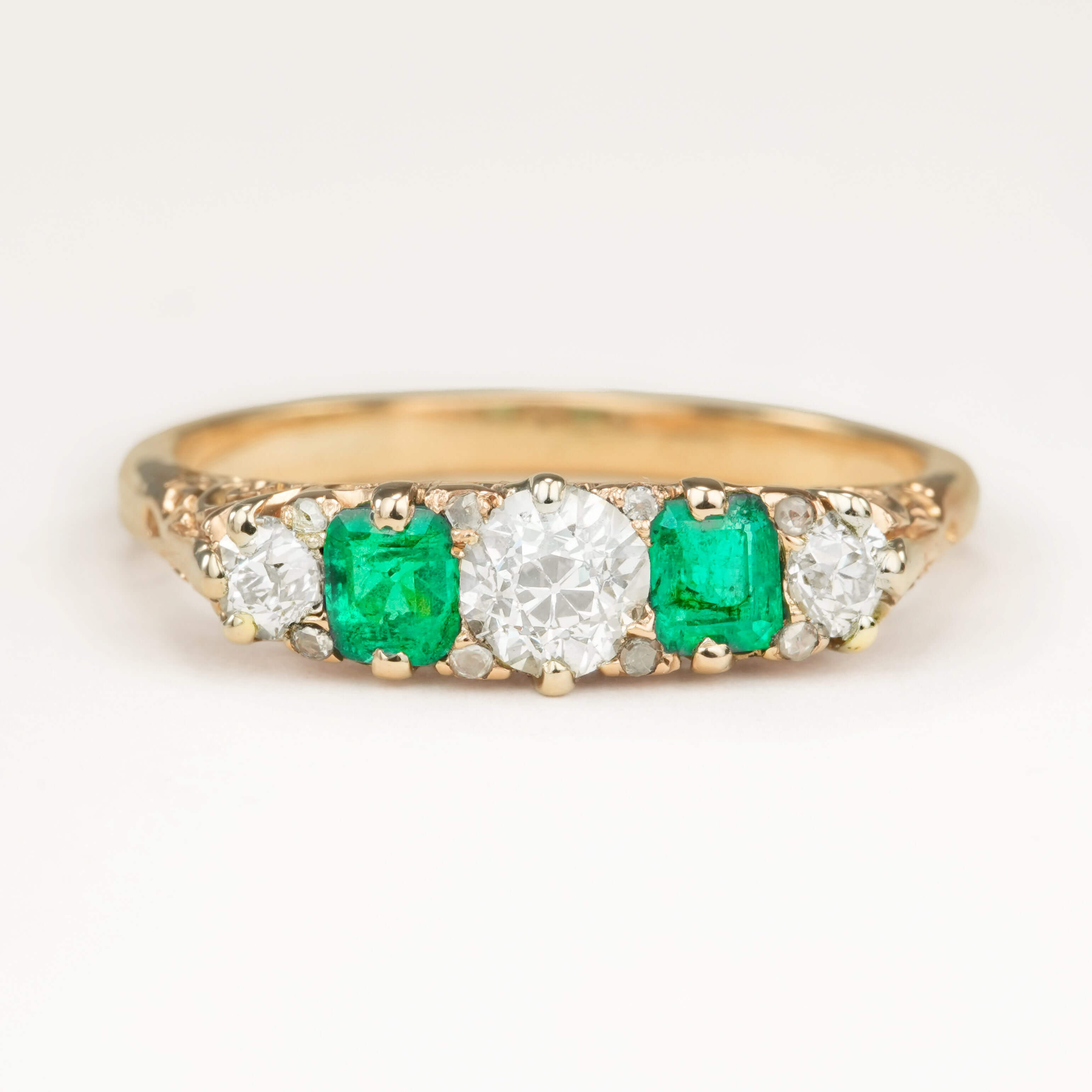 Luxury Jewelry Golden Round & Emerald Cut Emerald & White Sapphire Half Eternity Wedding Band For Women