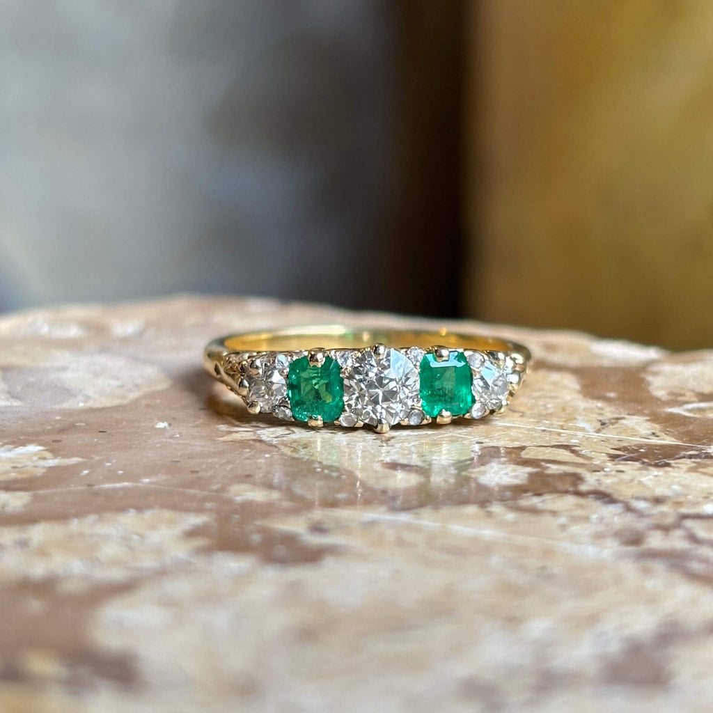 Luxury Jewelry Golden Round & Emerald Cut Emerald & White Sapphire Half Eternity Wedding Band For Women
