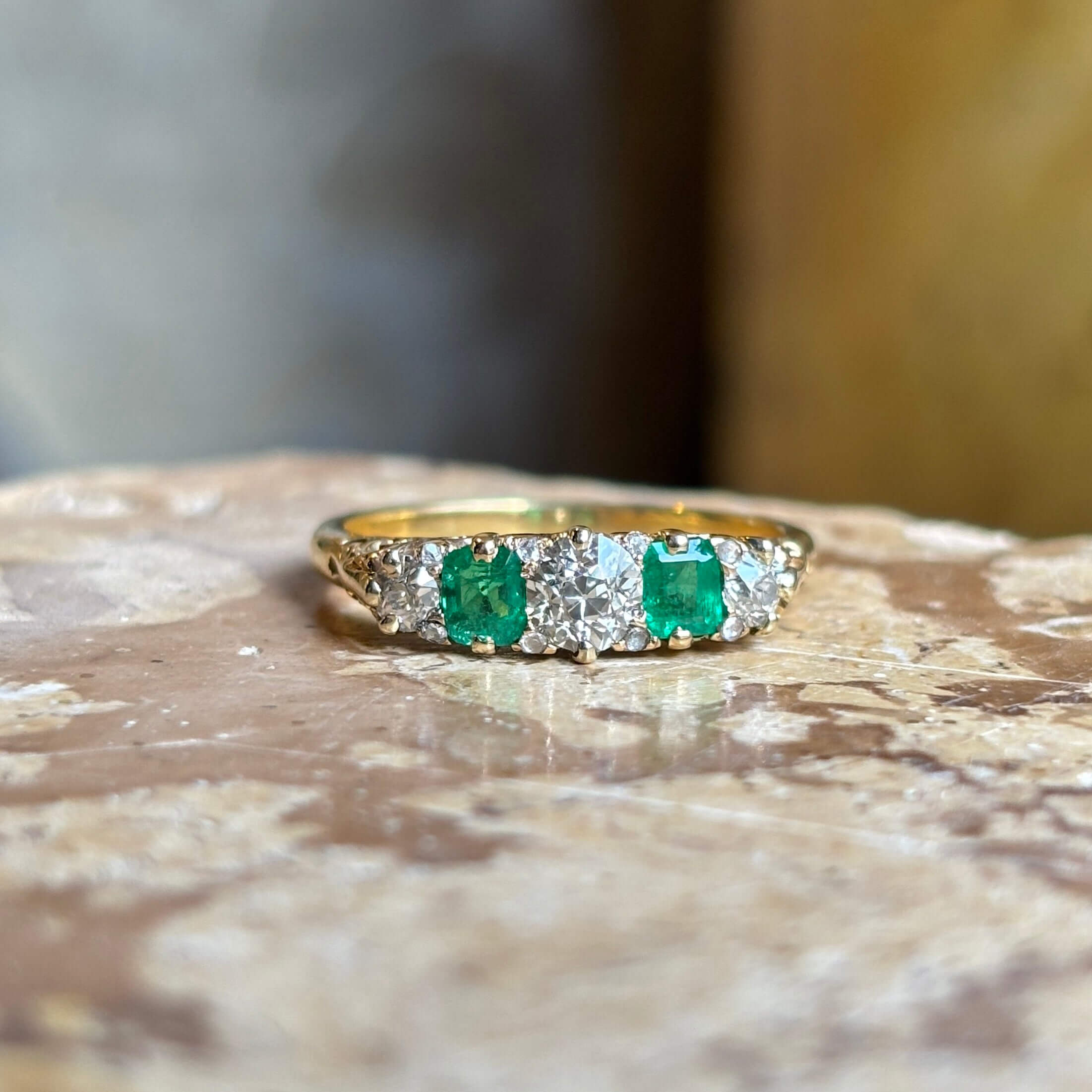 Luxury Jewelry Golden Round & Emerald Cut Emerald & White Sapphire Half Eternity Wedding Band For Women