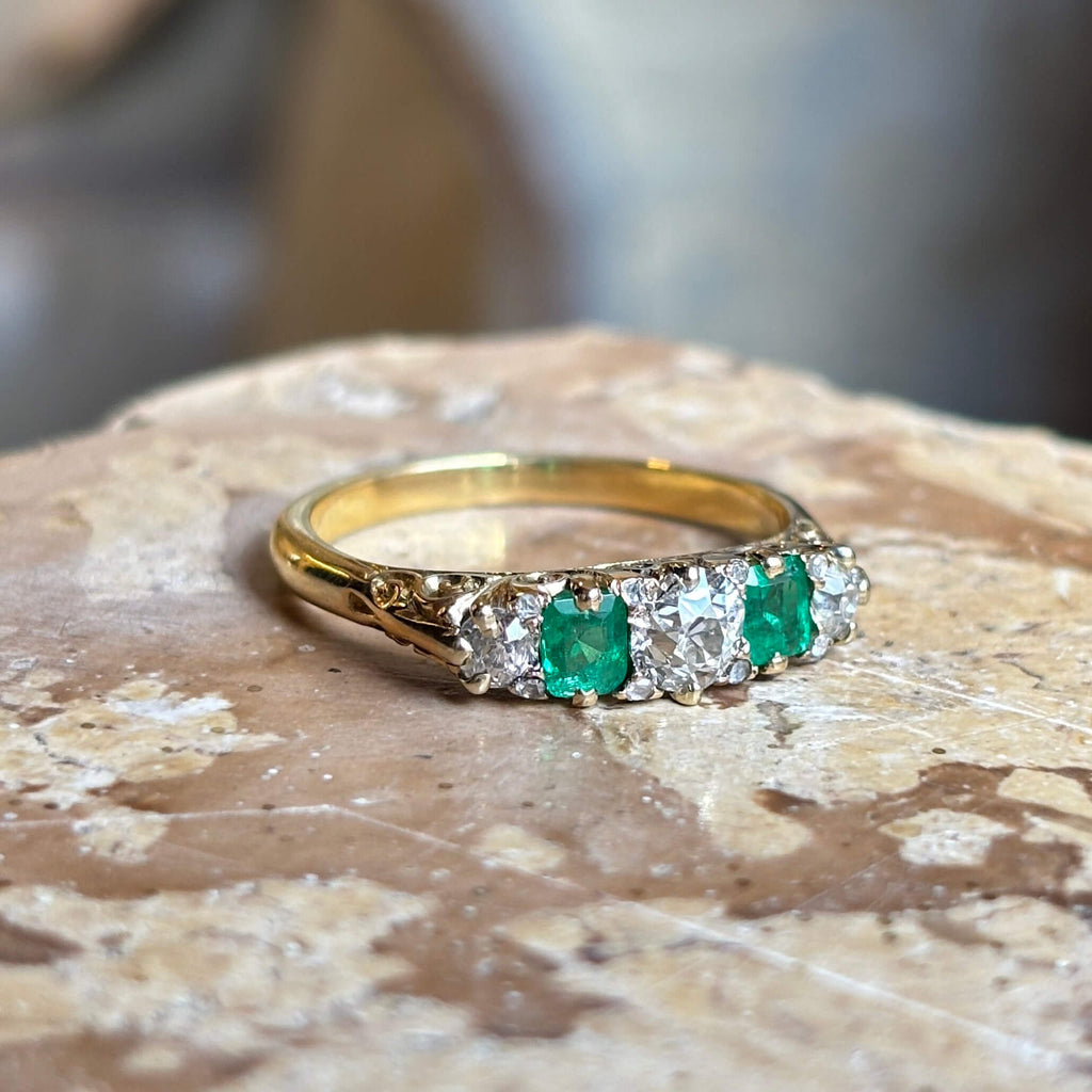 Luxury Jewelry Golden Round & Emerald Cut Emerald & White Sapphire Half Eternity Wedding Band For Women