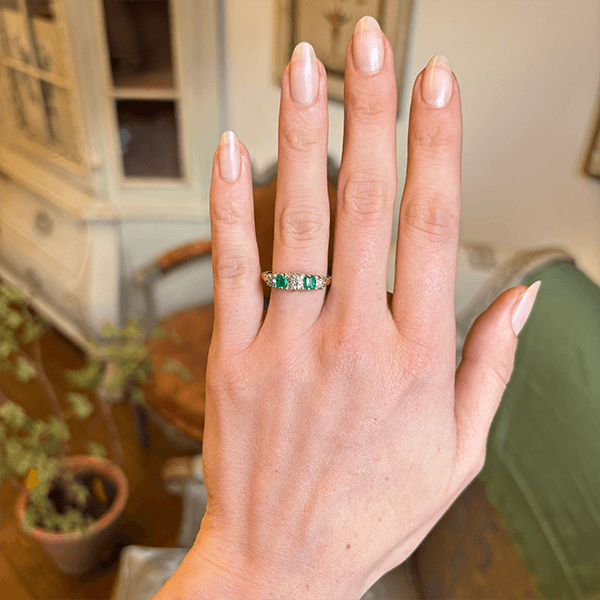 Luxury Jewelry Golden Round & Emerald Cut Emerald & White Sapphire Half Eternity Wedding Band For Women