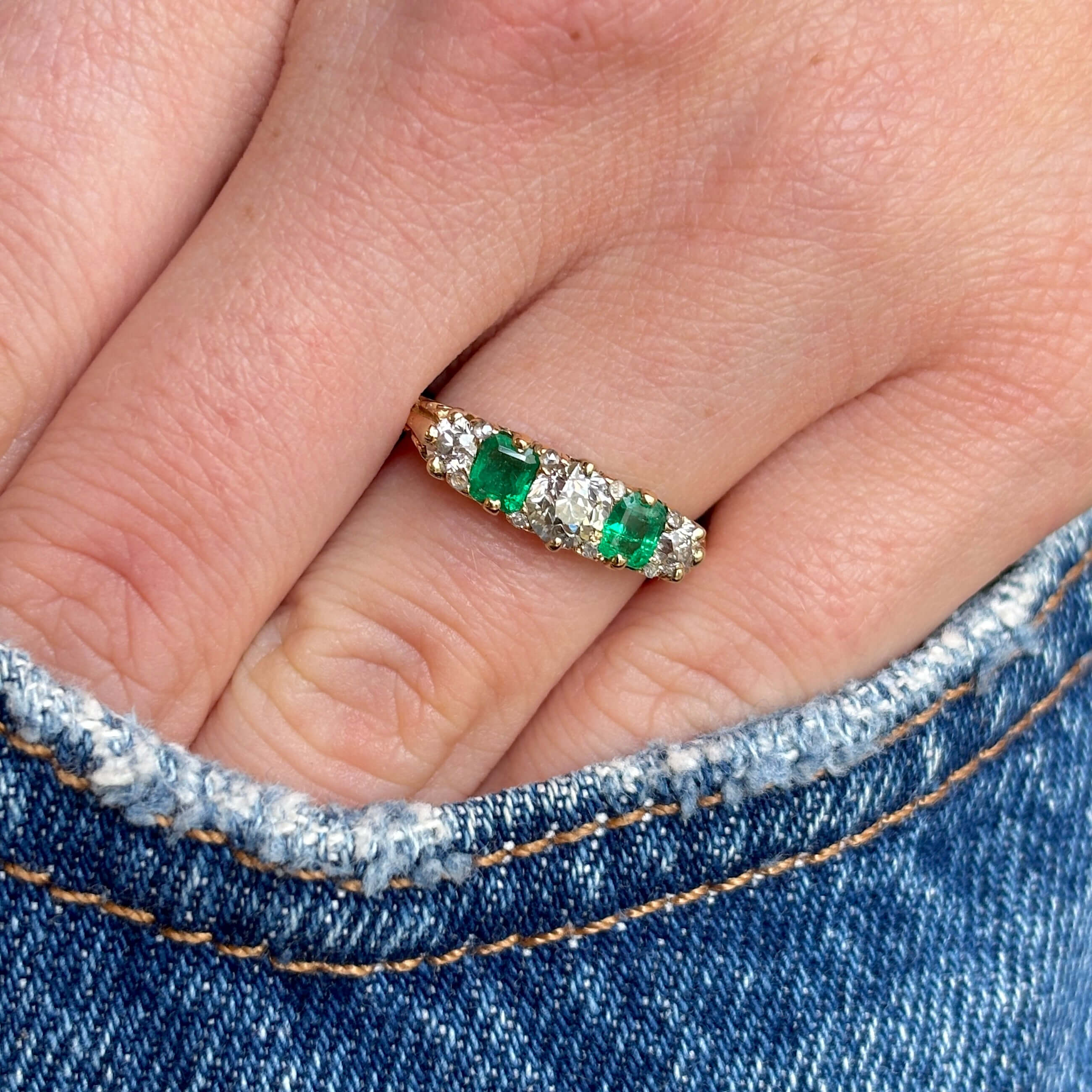 Luxury Jewelry Golden Round & Emerald Cut Emerald & White Sapphire Half Eternity Wedding Band For Women