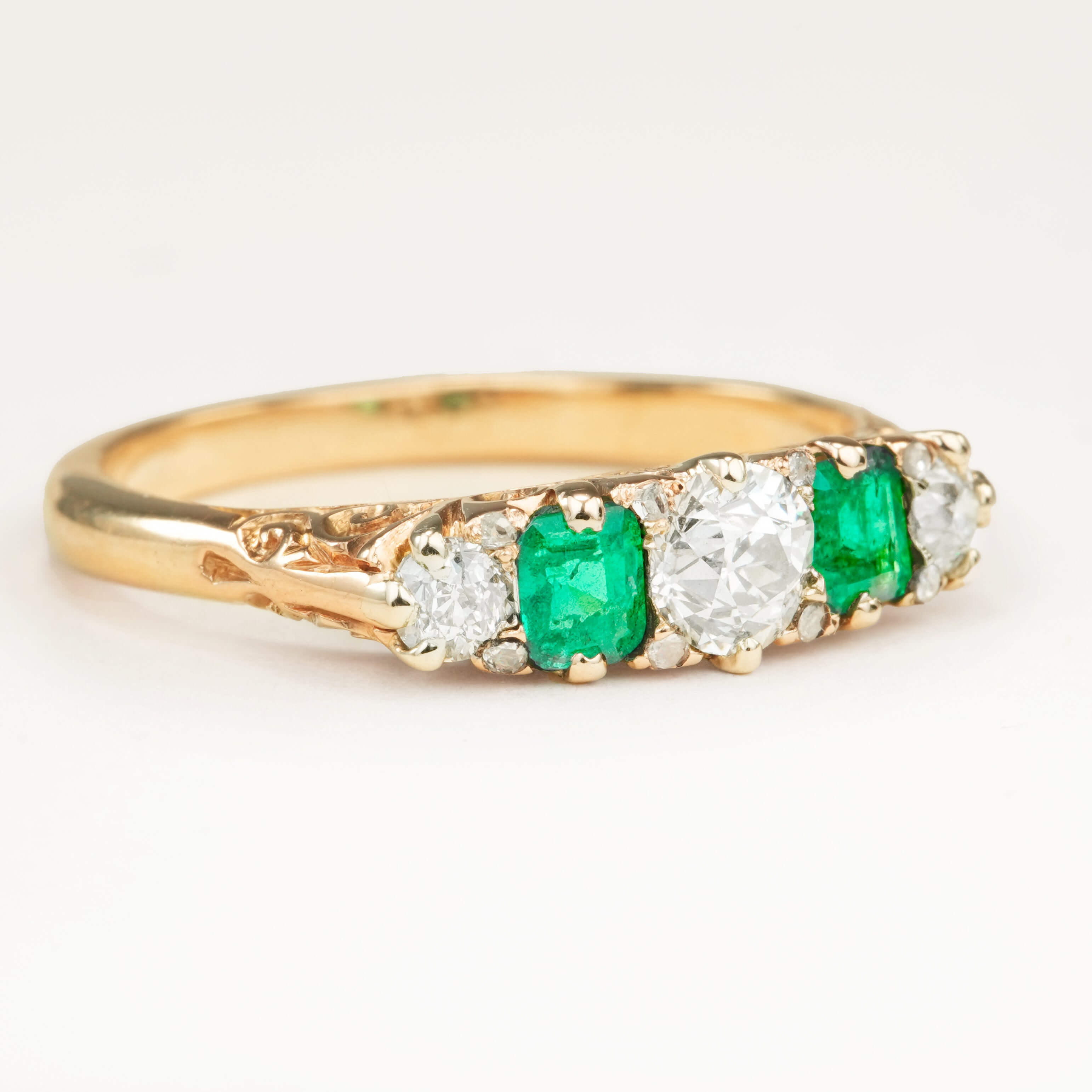 Luxury Jewelry Golden Round & Emerald Cut Emerald & White Sapphire Half Eternity Wedding Band For Women