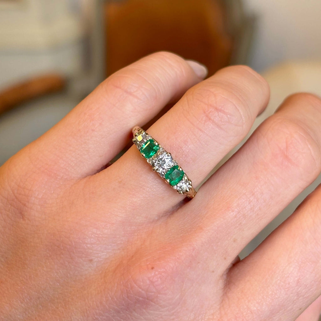 Luxury Jewelry Golden Round & Emerald Cut Emerald & White Sapphire Half Eternity Wedding Band For Women