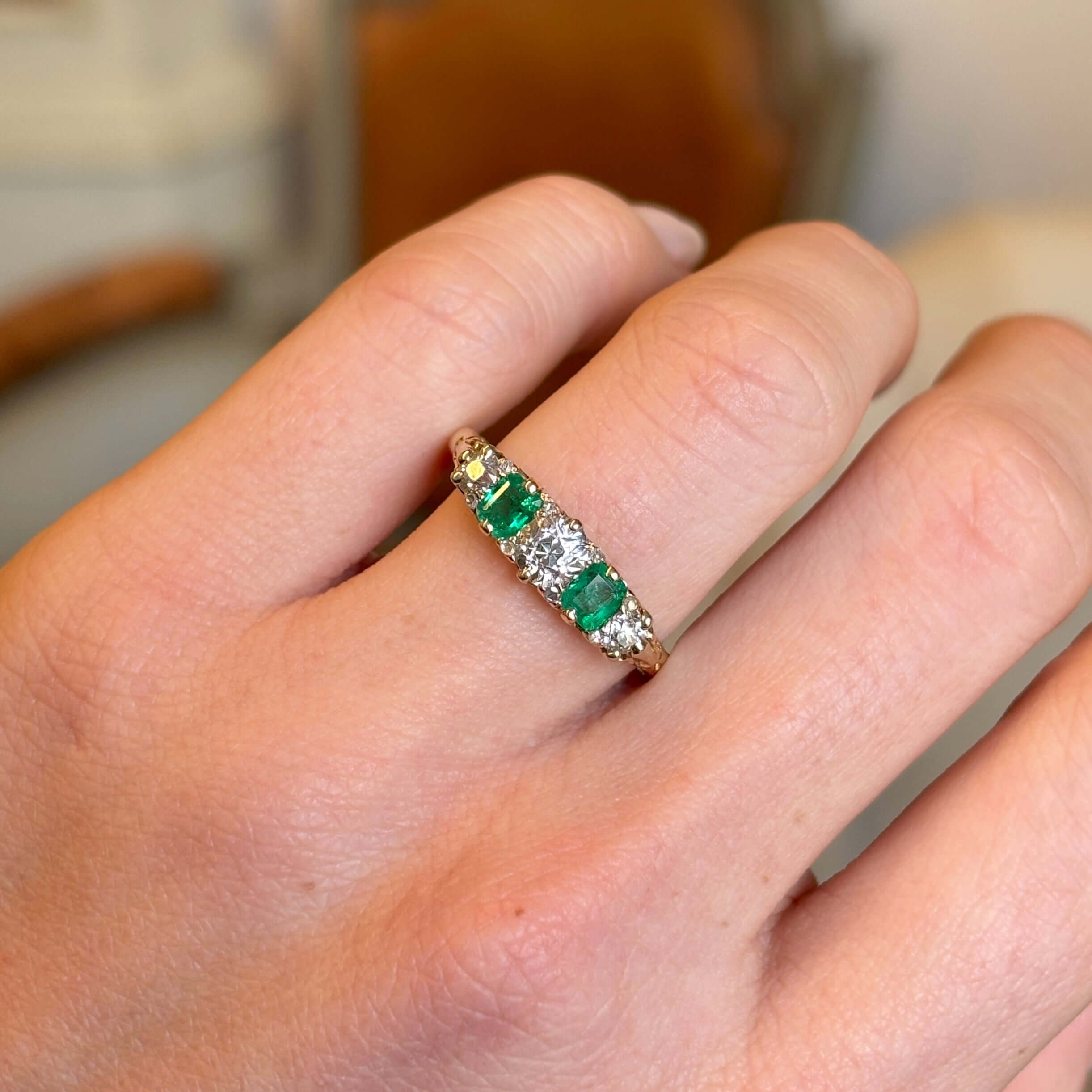 Luxury Jewelry Golden Round & Emerald Cut Emerald & White Sapphire Half Eternity Wedding Band For Women