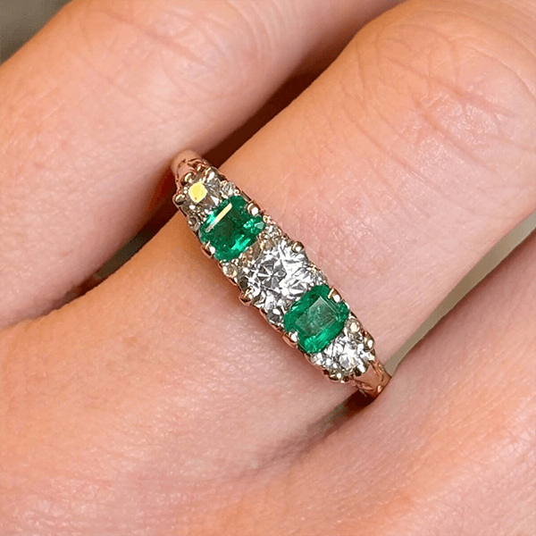 Luxury Jewelry Golden Round & Emerald Cut Emerald & White Sapphire Half Eternity Wedding Band For Women
