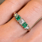 Luxury Jewelry Golden Round & Emerald Cut Emerald & White Sapphire Half Eternity Wedding Band For Women