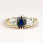 Luxury Jewelry Golden Classic Cushion & Round Cut Blue & White Sapphire Half Eternity Wedding Band For Women
