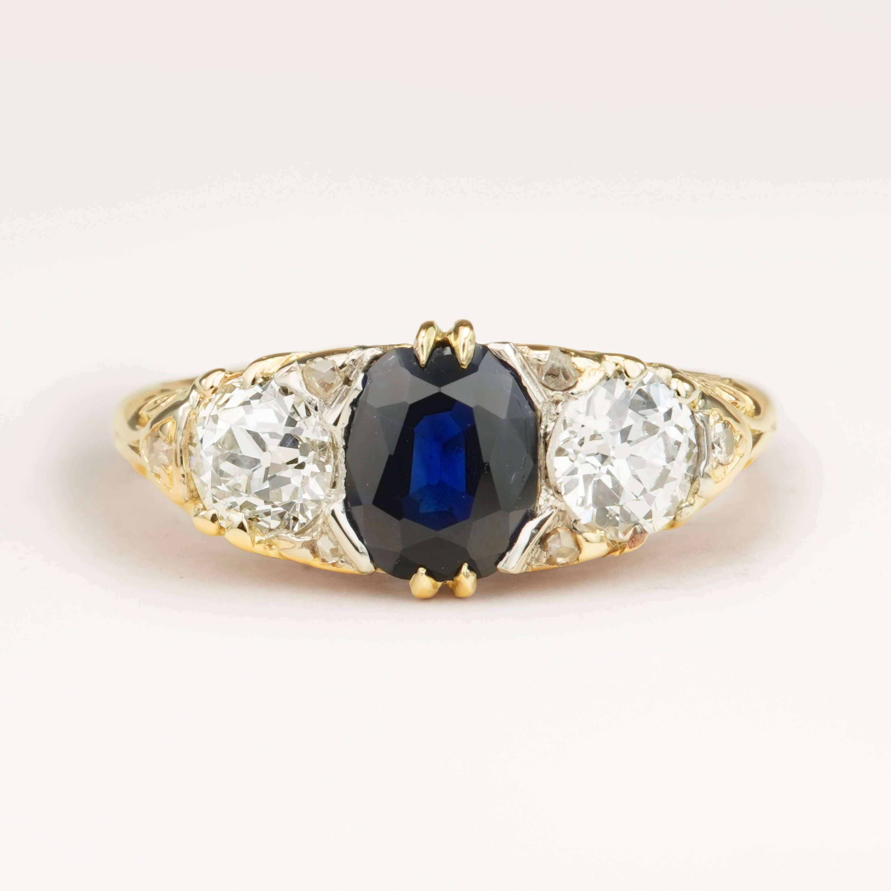 Luxury Jewelry Golden Classic Cushion & Round Cut Blue & White Sapphire Half Eternity Wedding Band For Women