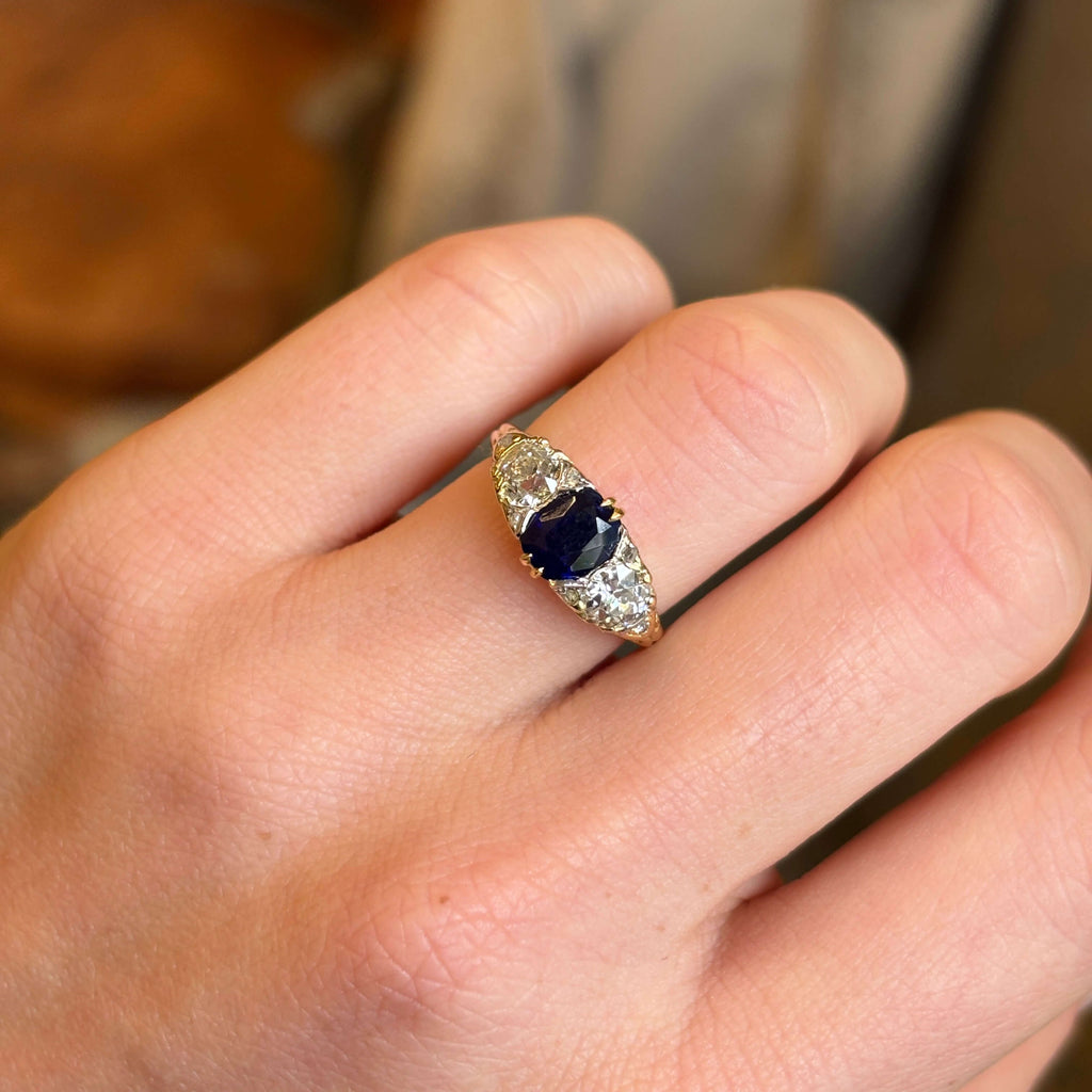 Luxury Jewelry Golden Classic Cushion & Round Cut Blue & White Sapphire Half Eternity Wedding Band For Women