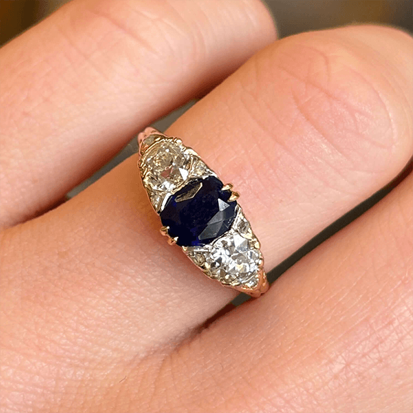 Luxury Jewelry Golden Classic Cushion & Round Cut Blue & White Sapphire Half Eternity Wedding Band For Women