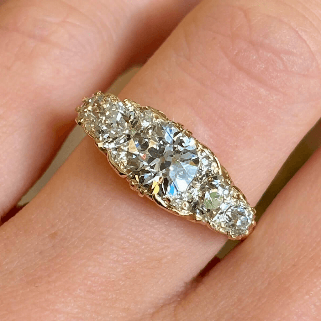 Luxury Jewelry Golden Five Stone Round Cut White Sapphire Half Eternity Wedding Band For Women