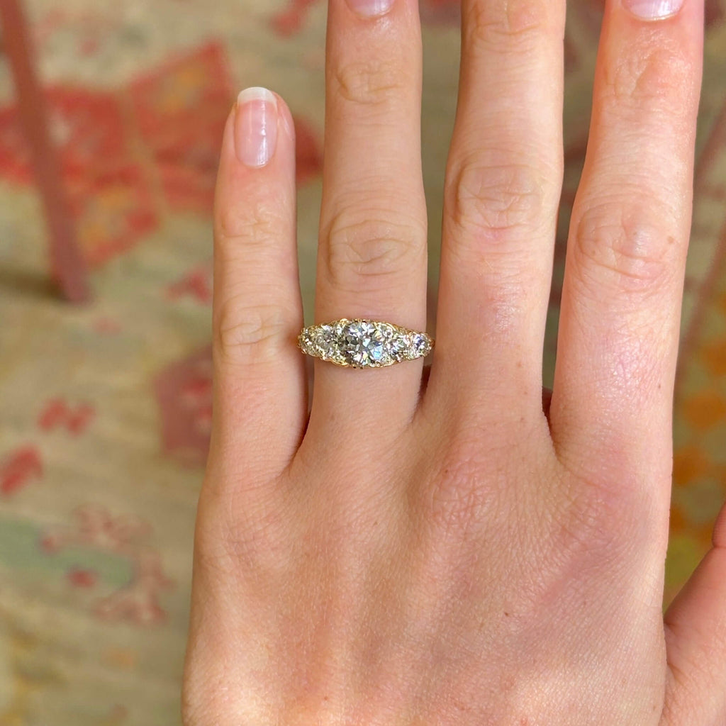 Luxury Jewelry Golden Five Stone Round Cut White Sapphire Half Eternity Wedding Band For Women