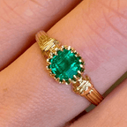 Luxury Jewelry Golden Solitaire Emerald Cut Emerald Sapphire Engagement Rings