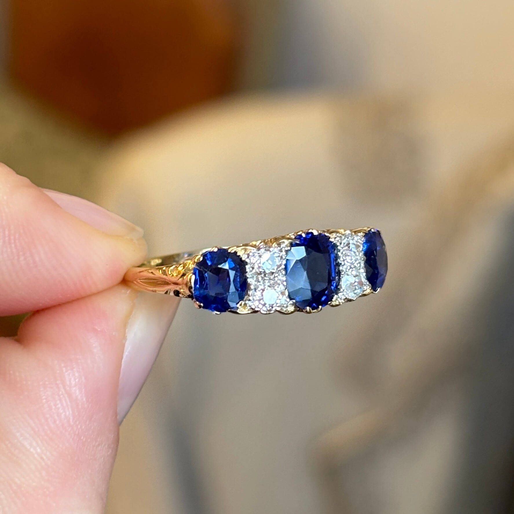Luxury Jewelry Golden Oval & Round Cut Blue & White Sapphire Half Eternity Wedding Band For Women