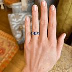 Luxury Jewelry Golden Oval & Round Cut Blue & White Sapphire Half Eternity Wedding Band For Women