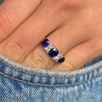 Luxury Jewelry Golden Oval & Round Cut Blue & White Sapphire Half Eternity Wedding Band For Women