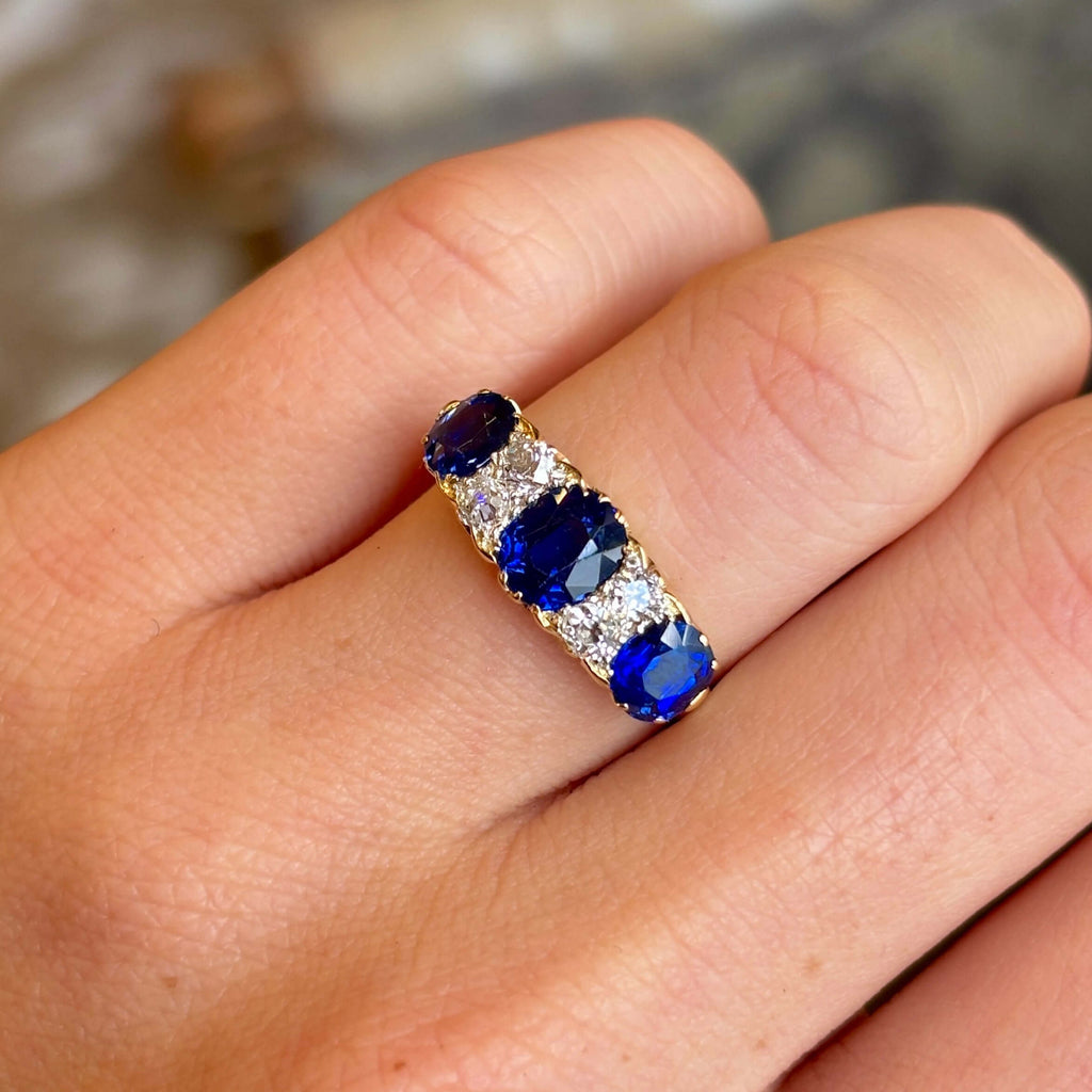 Luxury Jewelry Golden Oval & Round Cut Blue & White Sapphire Half Eternity Wedding Band For Women