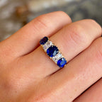 Luxury Jewelry Golden Oval & Round Cut Blue & White Sapphire Half Eternity Wedding Band For Women