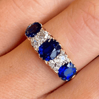 Luxury Jewelry Golden Oval & Round Cut Blue & White Sapphire Half Eternity Wedding Band For Women