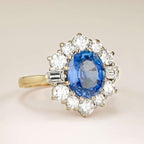 Luxury Jewelry Golden Vintage Design Halo Oval Cut Blue Sapphire Engagement Rings