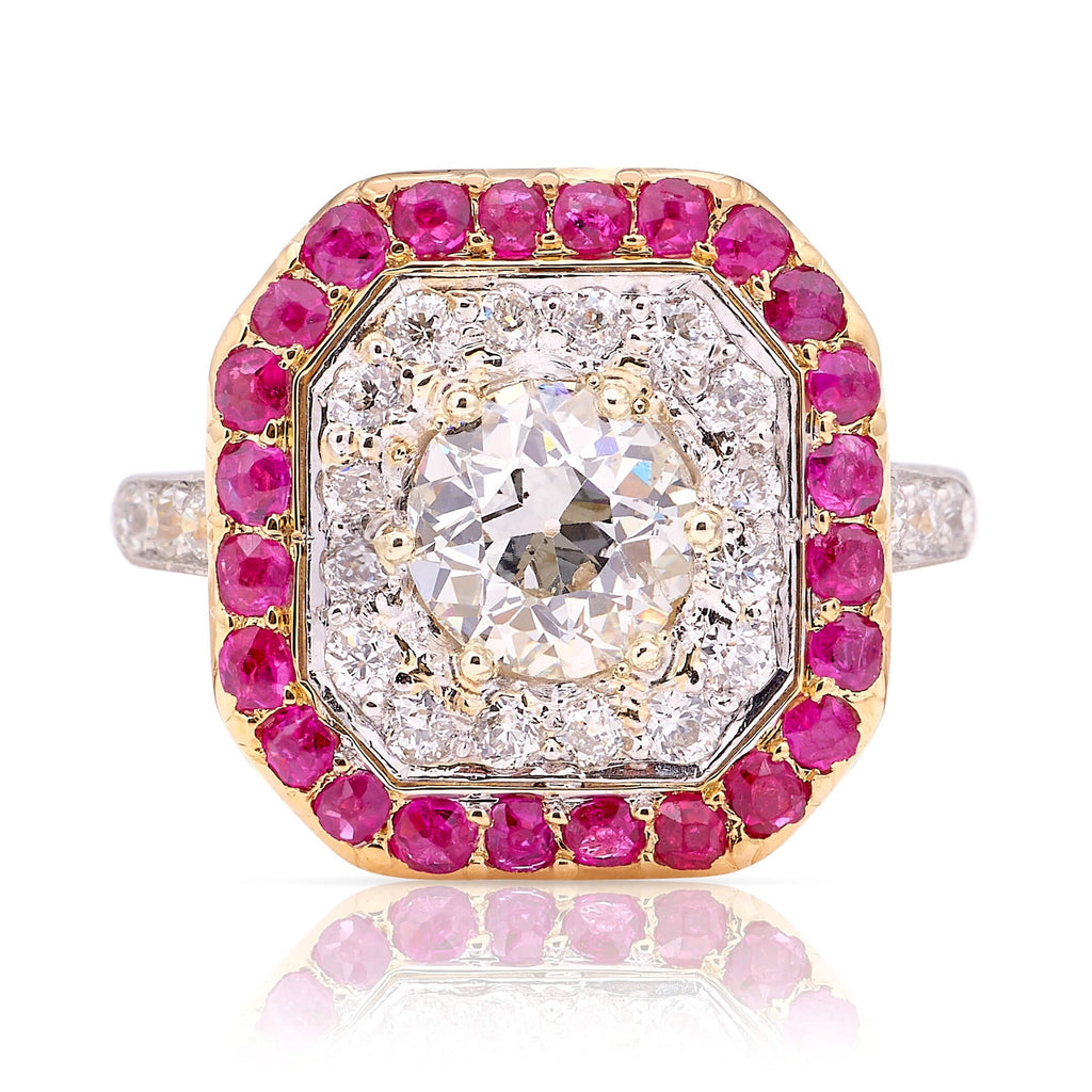 Luxury Jewelry Golden Vintage Double Halo Round Cut White & Pink Sapphire Engagement Rings