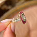 Luxury Jewelry Golden Vintage Double Halo Round Cut White & Pink Sapphire Engagement Rings