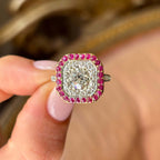 Luxury Jewelry Golden Vintage Double Halo Round Cut White & Pink Sapphire Engagement Rings