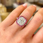Luxury Jewelry Golden Vintage Double Halo Round Cut White & Pink Sapphire Engagement Rings