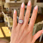 Luxury Jewelry Golden Vintage Double Halo Round Cut White & Pink Sapphire Engagement Rings