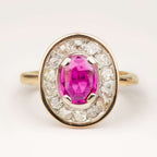 Luxury Jewelry Golden Vintage Halo Oval Cut Pink Sapphire Engagement Rings