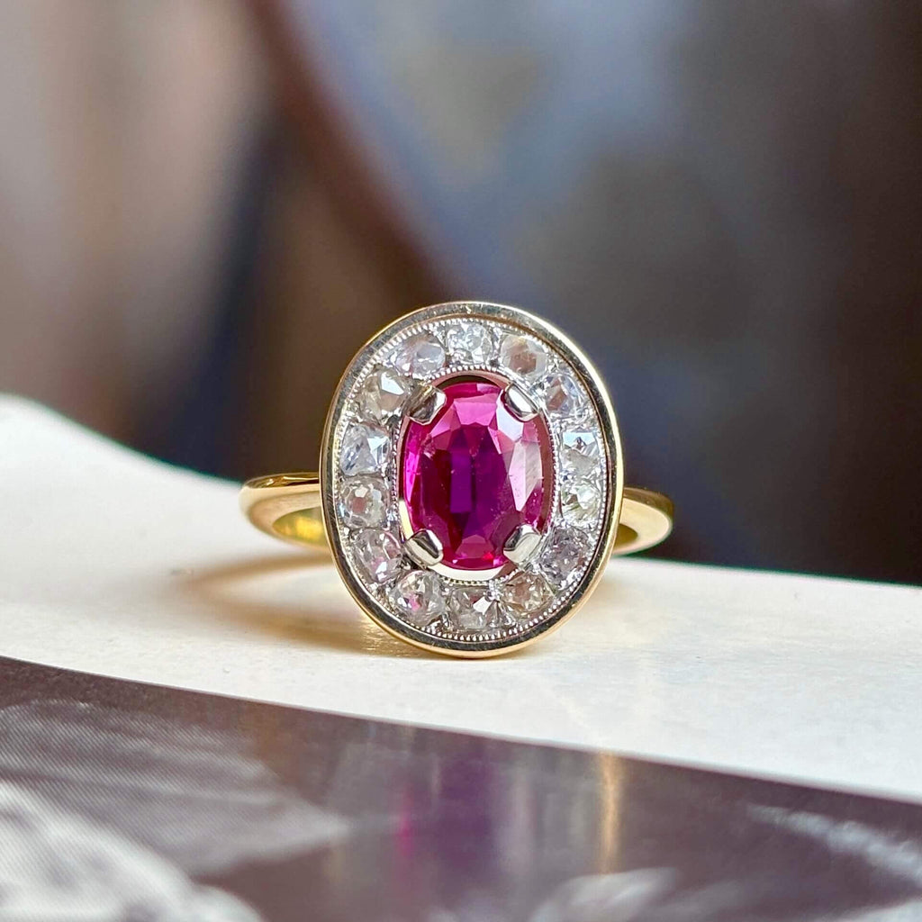 Luxury Jewelry Golden Vintage Halo Oval Cut Pink Sapphire Engagement Rings