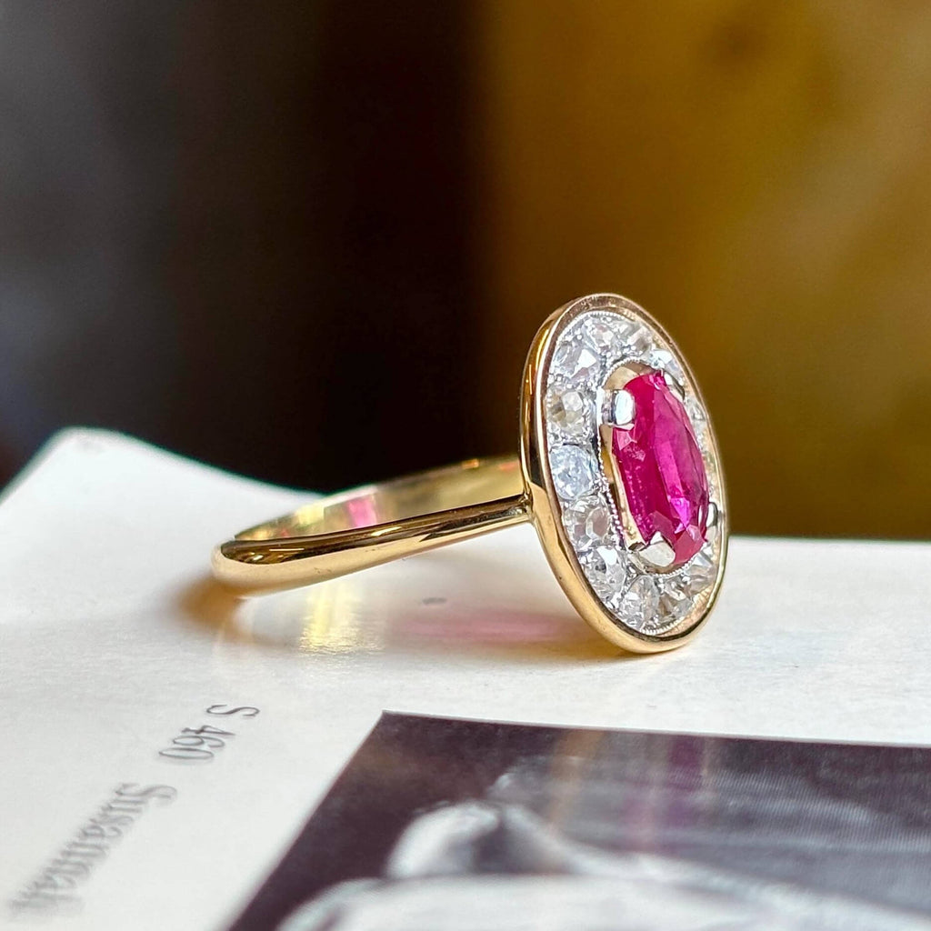 Luxury Jewelry Golden Vintage Halo Oval Cut Pink Sapphire Engagement Rings