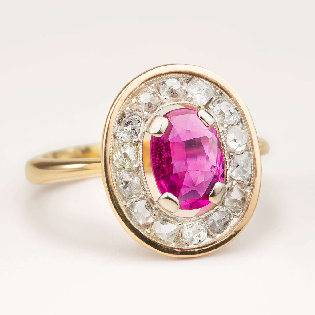 Luxury Jewelry Golden Vintage Halo Oval Cut Pink Sapphire Engagement Rings