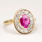 Luxury Jewelry Golden Vintage Halo Oval Cut Pink Sapphire Engagement Rings