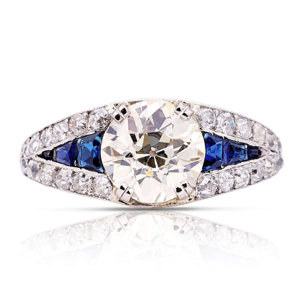 Luxury Jewelry Art Deco Round Cut Blue & White Sapphire Engagement Rings