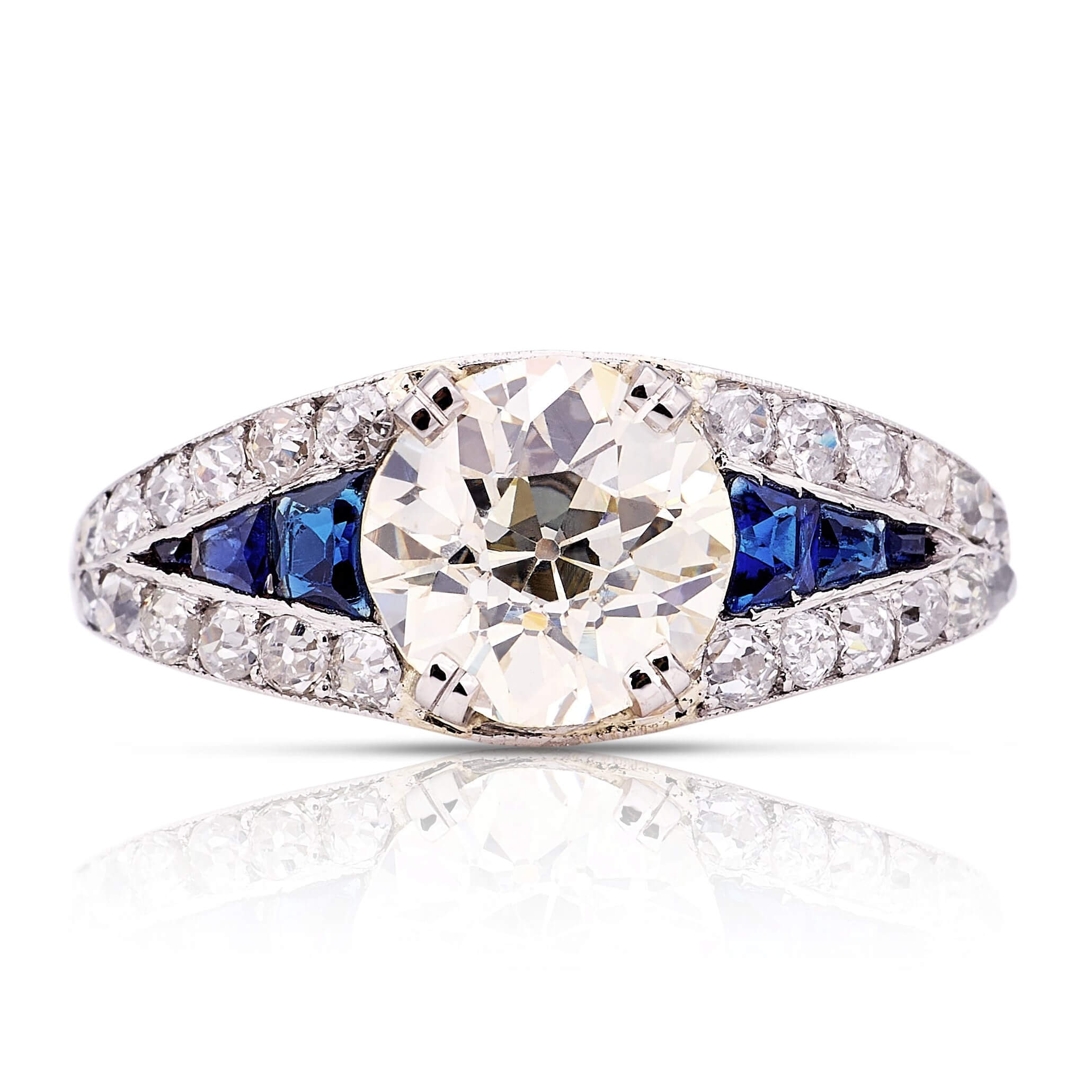 Luxury Jewelry Art Deco Round Cut Blue & White Sapphire Engagement Rings