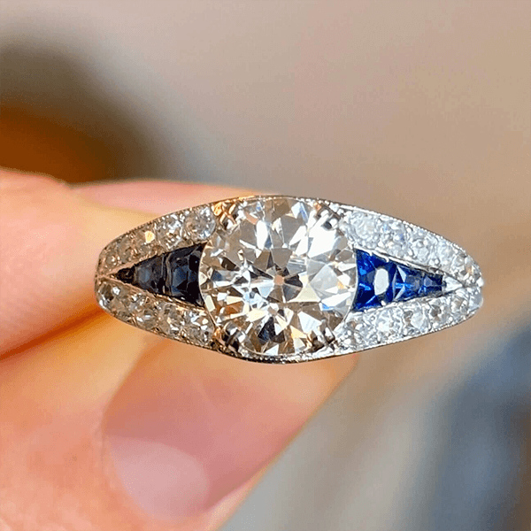 Luxury Jewelry Art Deco Round Cut Blue & White Sapphire Engagement Rings