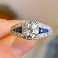 Luxury Jewelry Art Deco Round Cut Blue & White Sapphire Engagement Rings