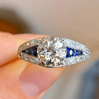 Luxury Jewelry Art Deco Round Cut Blue & White Sapphire Engagement Rings