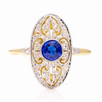 Luxury Jewelry Vintage Two Tone Halo Round Cut Blue & White Sapphire Engagement Rings