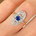 Luxury Jewelry Vintage Two Tone Halo Round Cut Blue & White Sapphire Engagement Rings