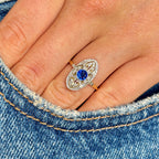 Luxury Jewelry Vintage Two Tone Halo Round Cut Blue & White Sapphire Engagement Rings