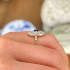 Luxury Jewelry Vintage Two Tone Halo Round Cut Blue & White Sapphire Engagement Rings
